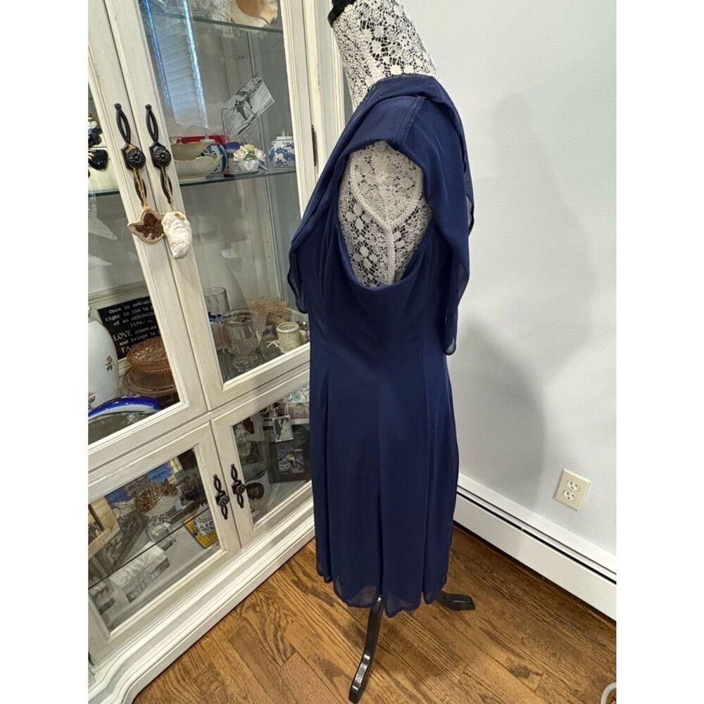Navy Blue Sparkle Overlay Midi Dress - Picture 9 of 12